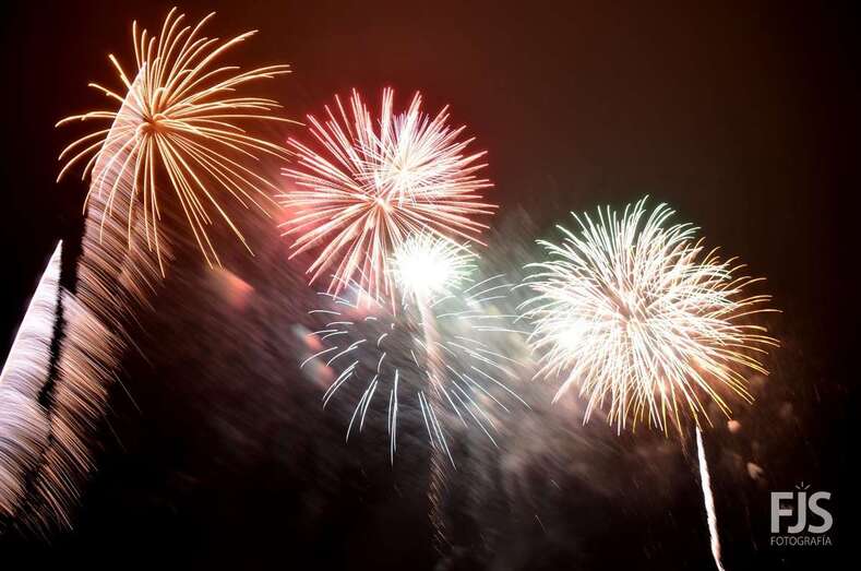 Los fuegos dibujan en el cielo las habituales palmeras (Foto Francisco Javier Santana)